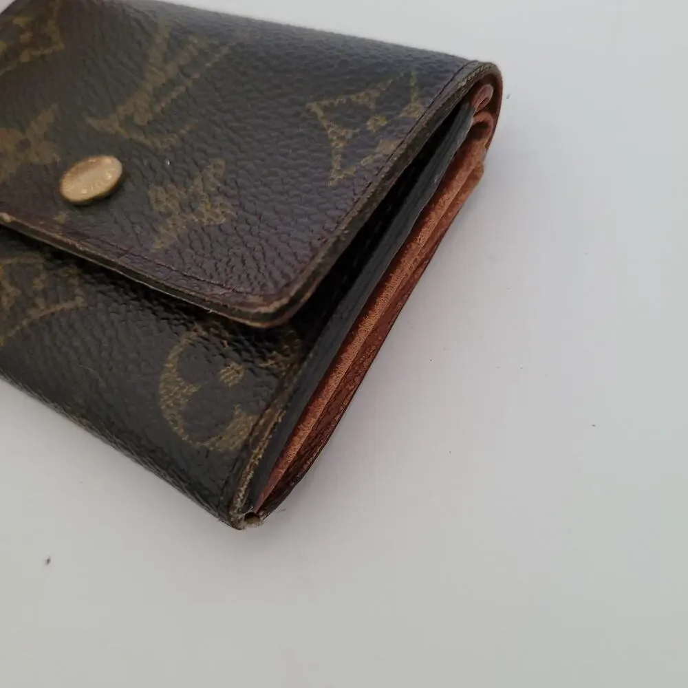 Louis Vuitton LV Micro Brown Folding Monogram Leather Card Wallet Small Authenti